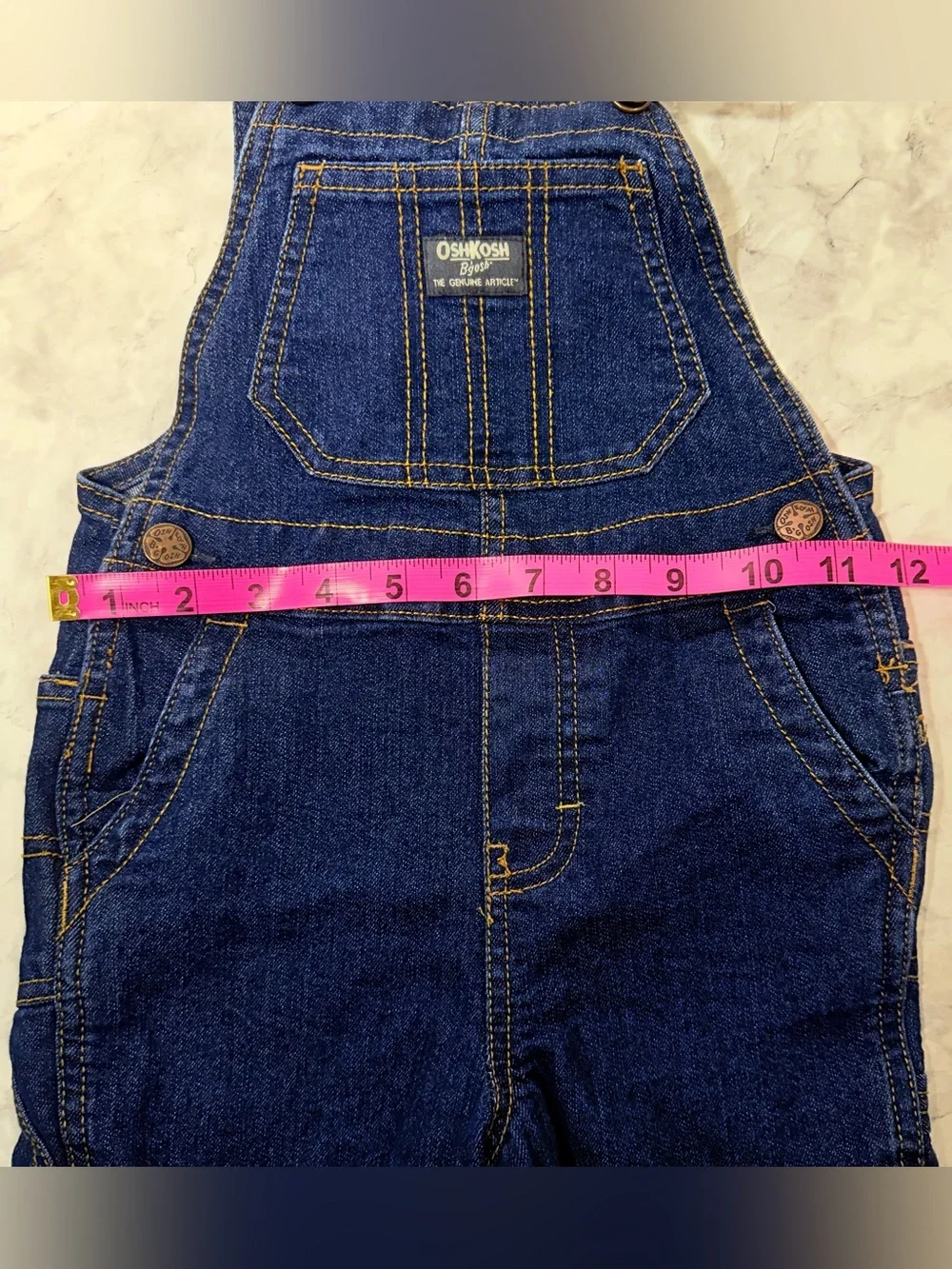 Classic Denim Overalls Dark Blue with red/black buffalo check - Osh Kosh